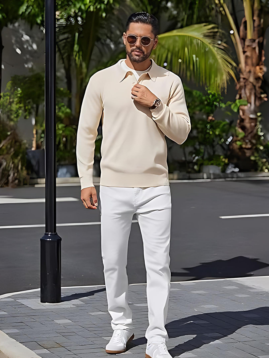 TYSORT Mens Long Sleeve Polo Sweater Knit Polo Casual Heavyweight Thermal Pullover Sweater with Pocket
