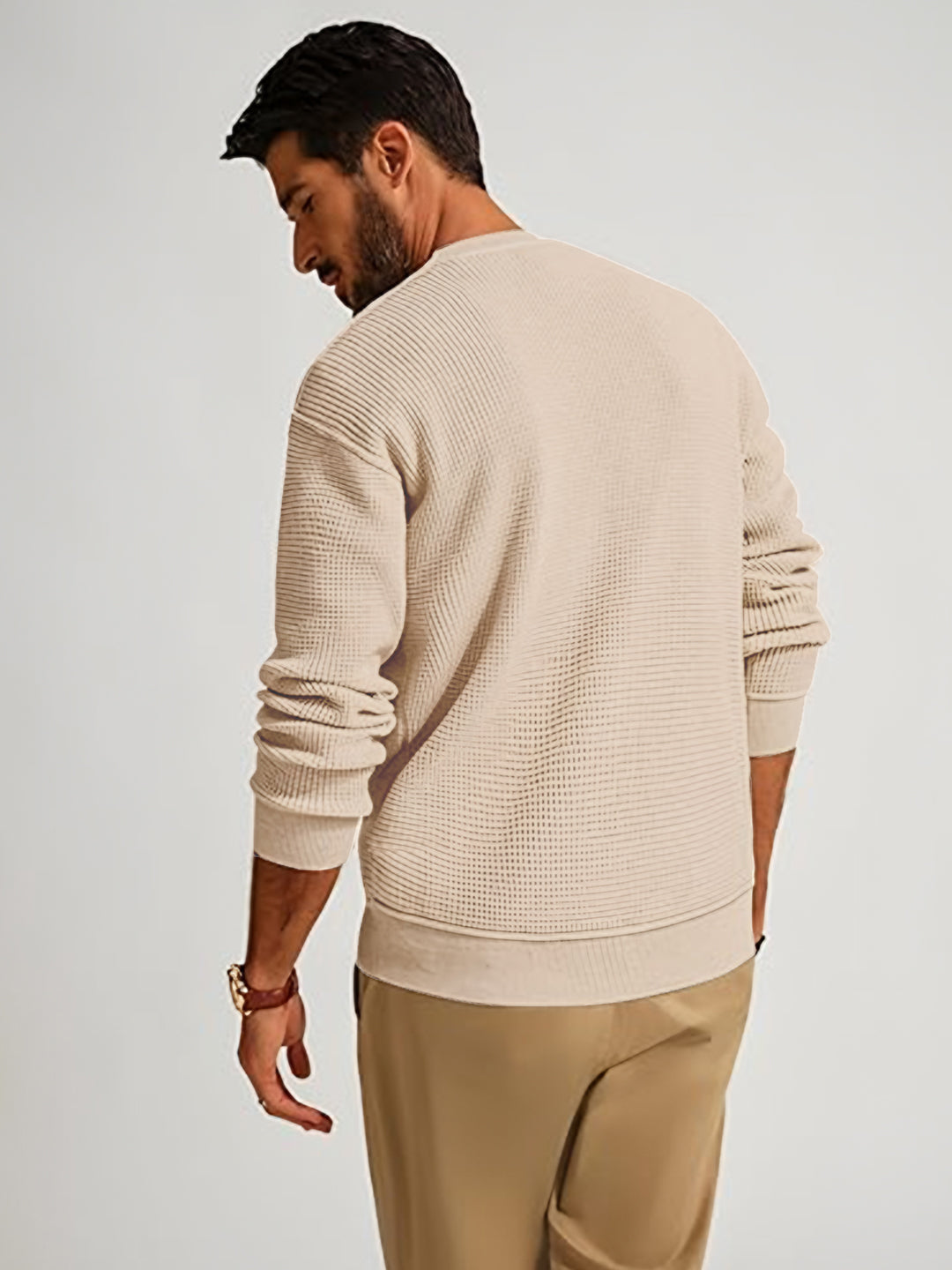 TYSORT Men's Waffle Knit Round Neck Full Sleeve Sweaters Crew Neck Sweater