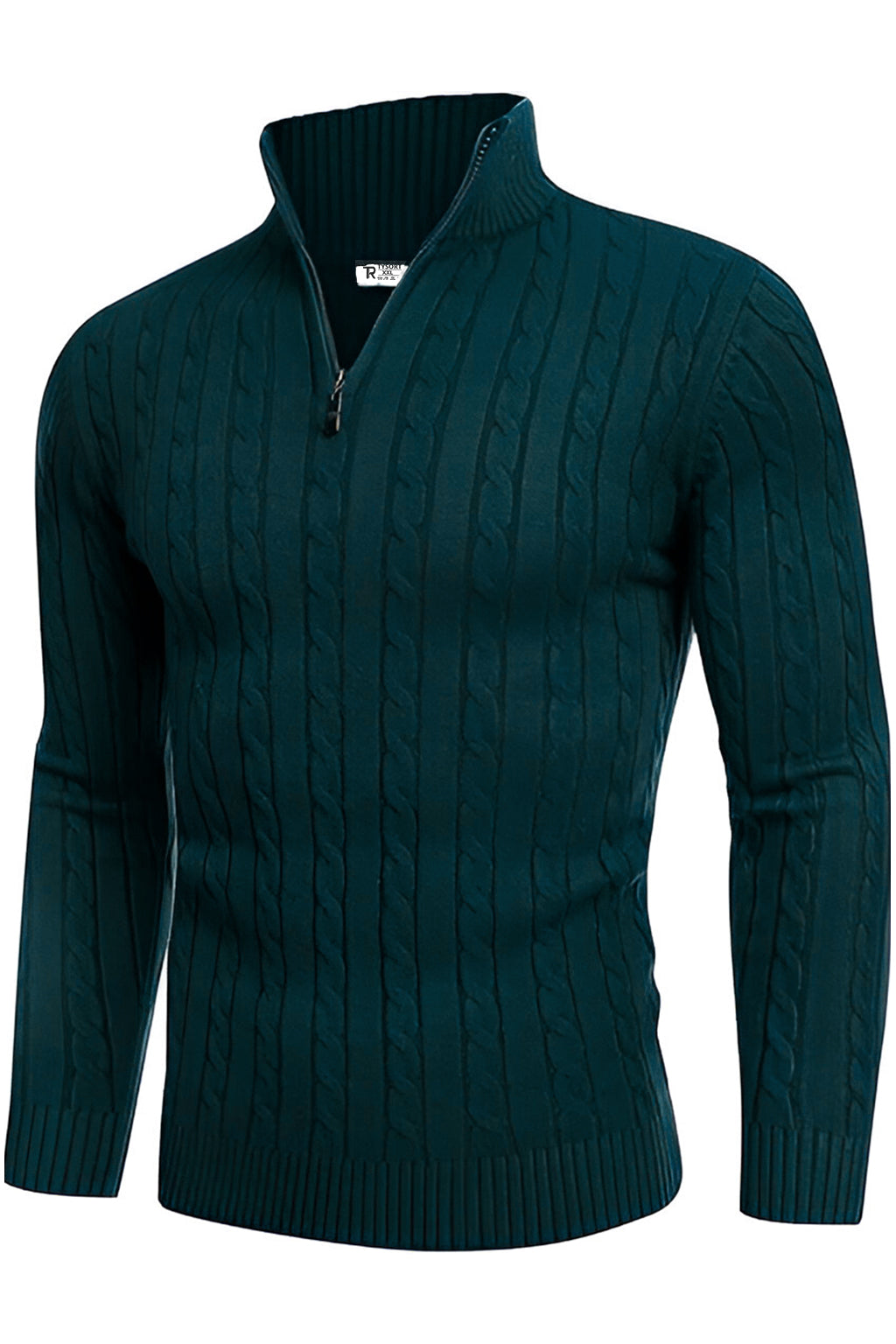TYSORT Men's Cotton Full Sleeve High Neck Half  Zipper Sweater for Men, Cable Knitted Cardigan for Men