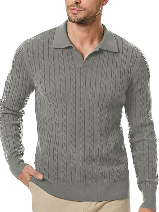 TYSORT Men's Cotton Full Sleeve Collar Polo Sweater for Men, Cable Knitted Sweaters for Men