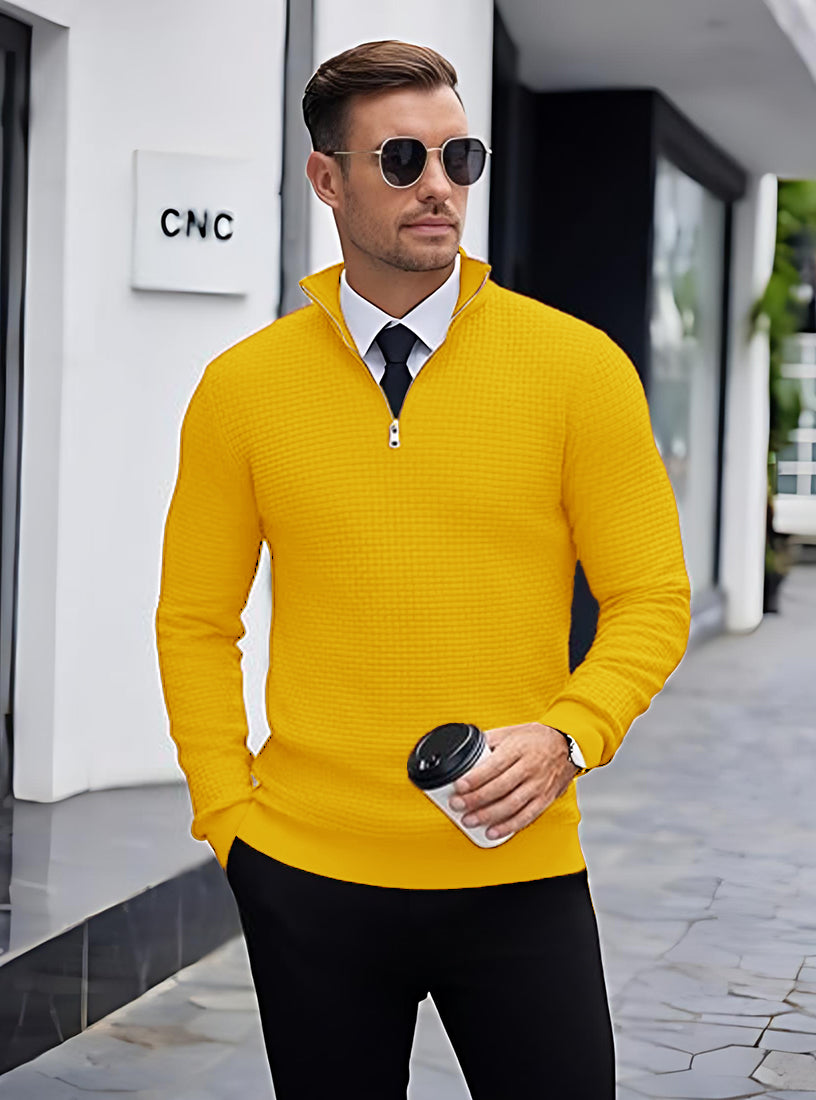 TYSORT Men High Neck Zipper Full Sleeve Waffle Knitted Winter Sweater,Waffle Knit Sweater for Men