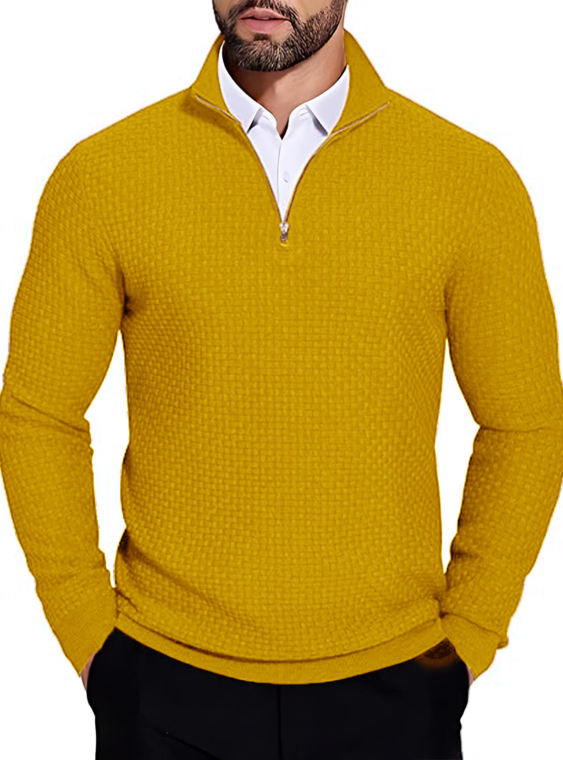 TYSORT Men High Neck Zipper Full Sleeve Waffle Knitted Winter Sweater,Waffle Knit Sweater for Men