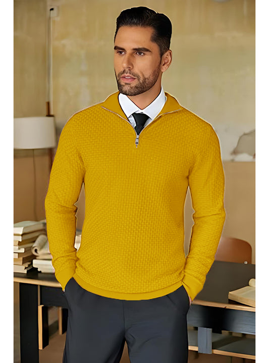 TYSORT Men High Neck Zipper Full Sleeve Waffle Knitted Winter Sweater,Waffle Knit Sweater for Men