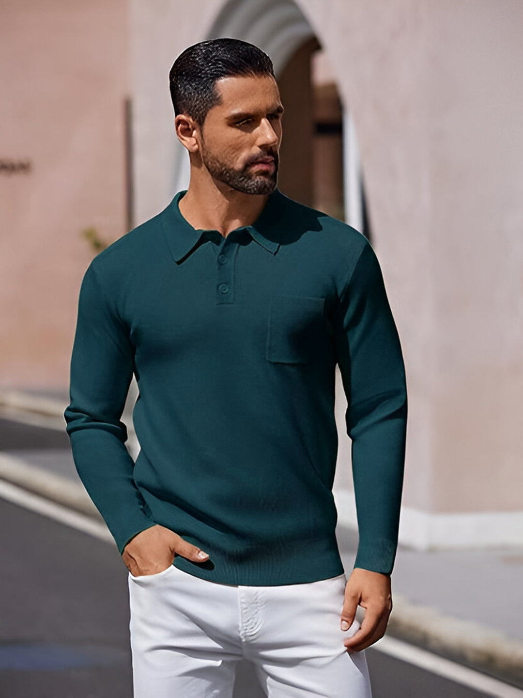 TYSORT Mens Long Sleeve Polo Sweater Knit Polo Casual Heavyweight Thermal Pullover Sweater with Pocket