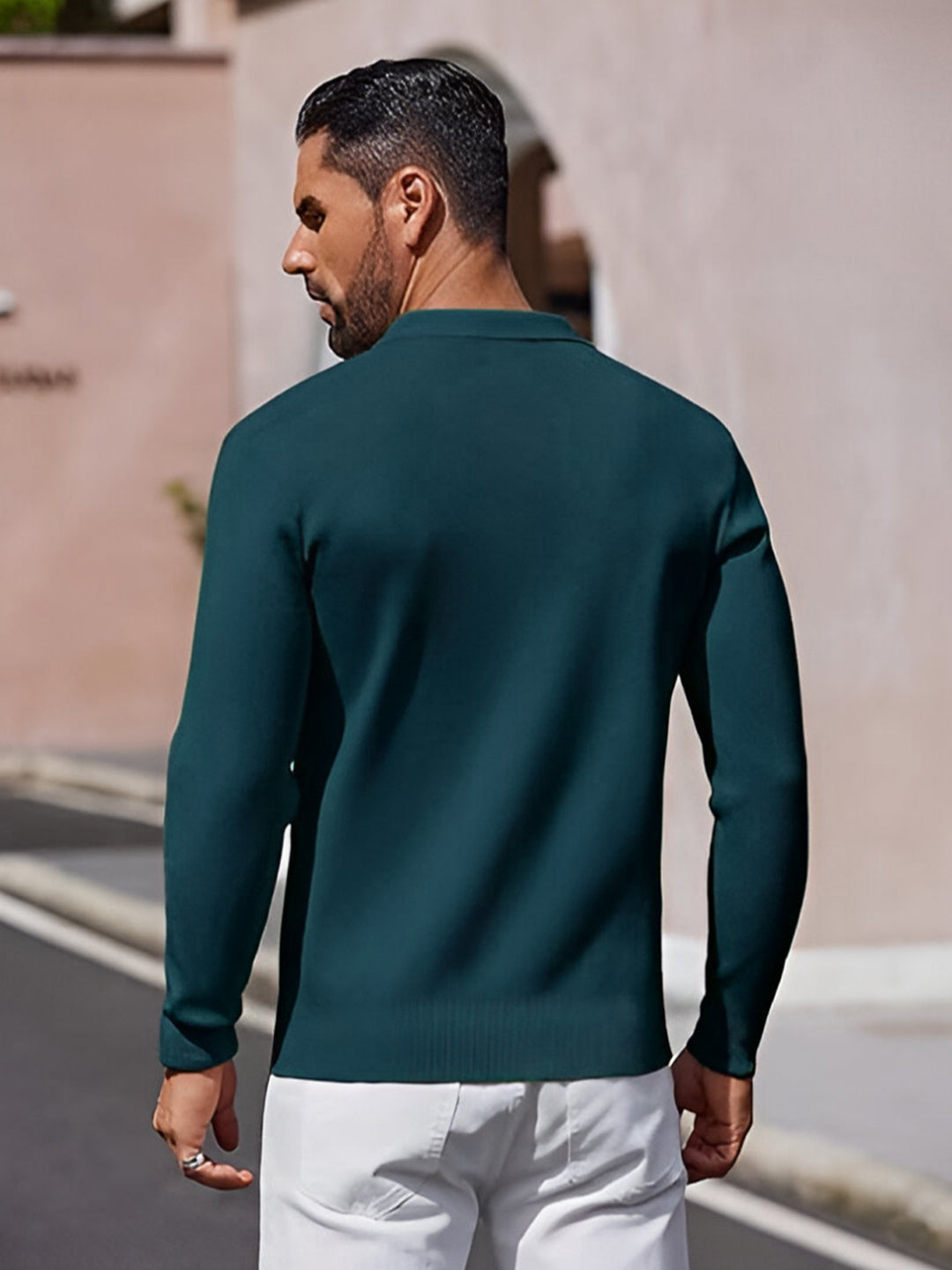 TYSORT Mens Long Sleeve Polo Sweater Knit Polo Casual Heavyweight Thermal Pullover Sweater with Pocket