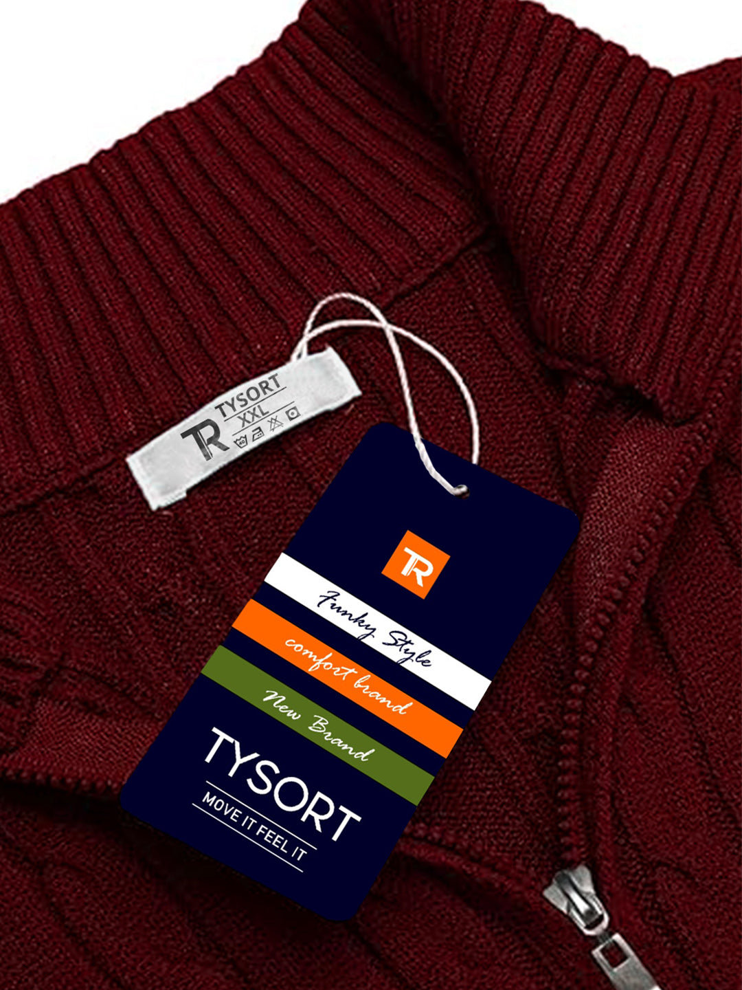 TYSORT Men's Cotton Full Sleeve High Neck Half  Zipper Sweater for Men, Cable Knitted Cardigan for Men