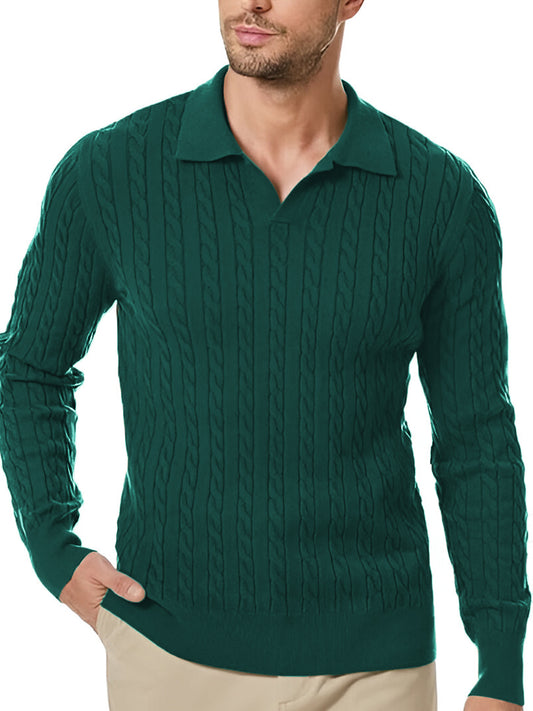 TYSORT Men's Cotton Full Sleeve Collar Polo Sweater for Men, Cable Knitted Sweaters for Men