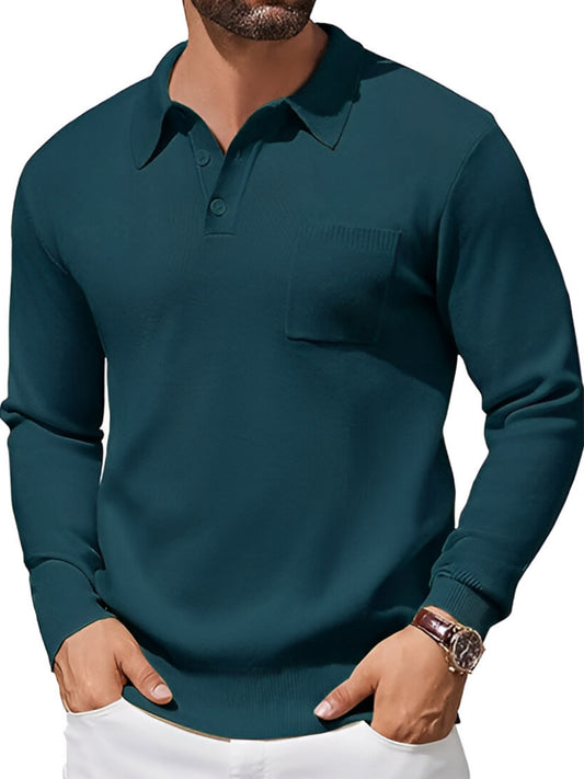 TYSORT Mens Long Sleeve Polo Sweater Knit Polo Casual Heavyweight Thermal Pullover Sweater with Pocket