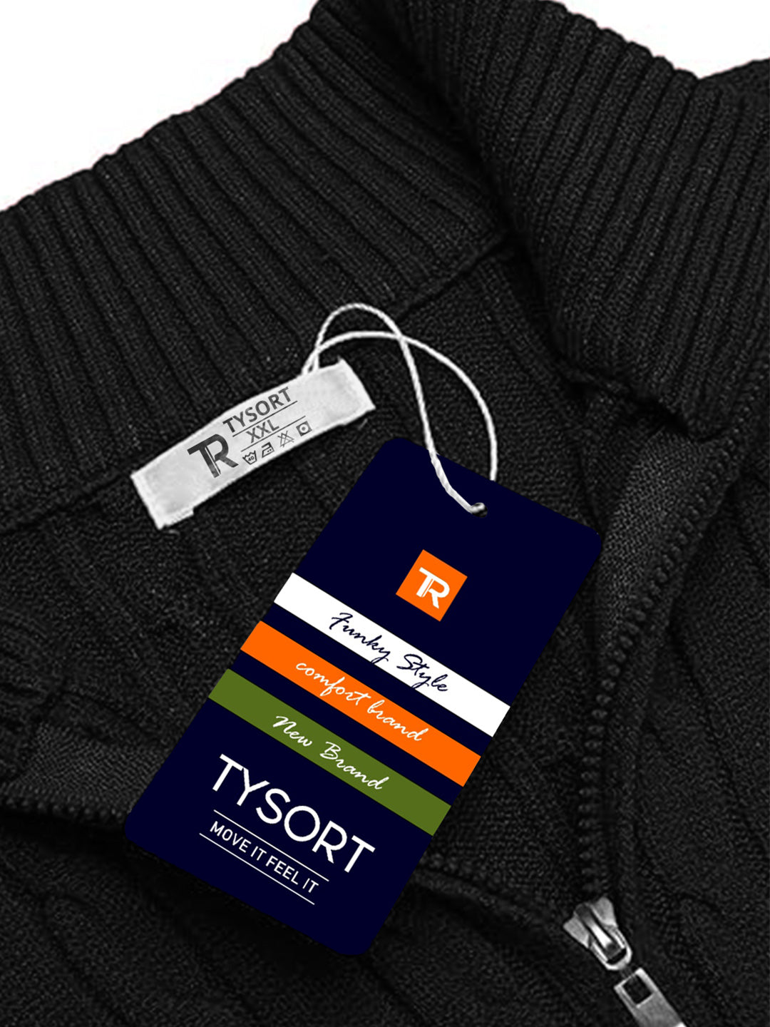TYSORT Men's Cotton Full Sleeve High Neck Half  Zipper Sweater for Men, Cable Knitted Cardigan for Men