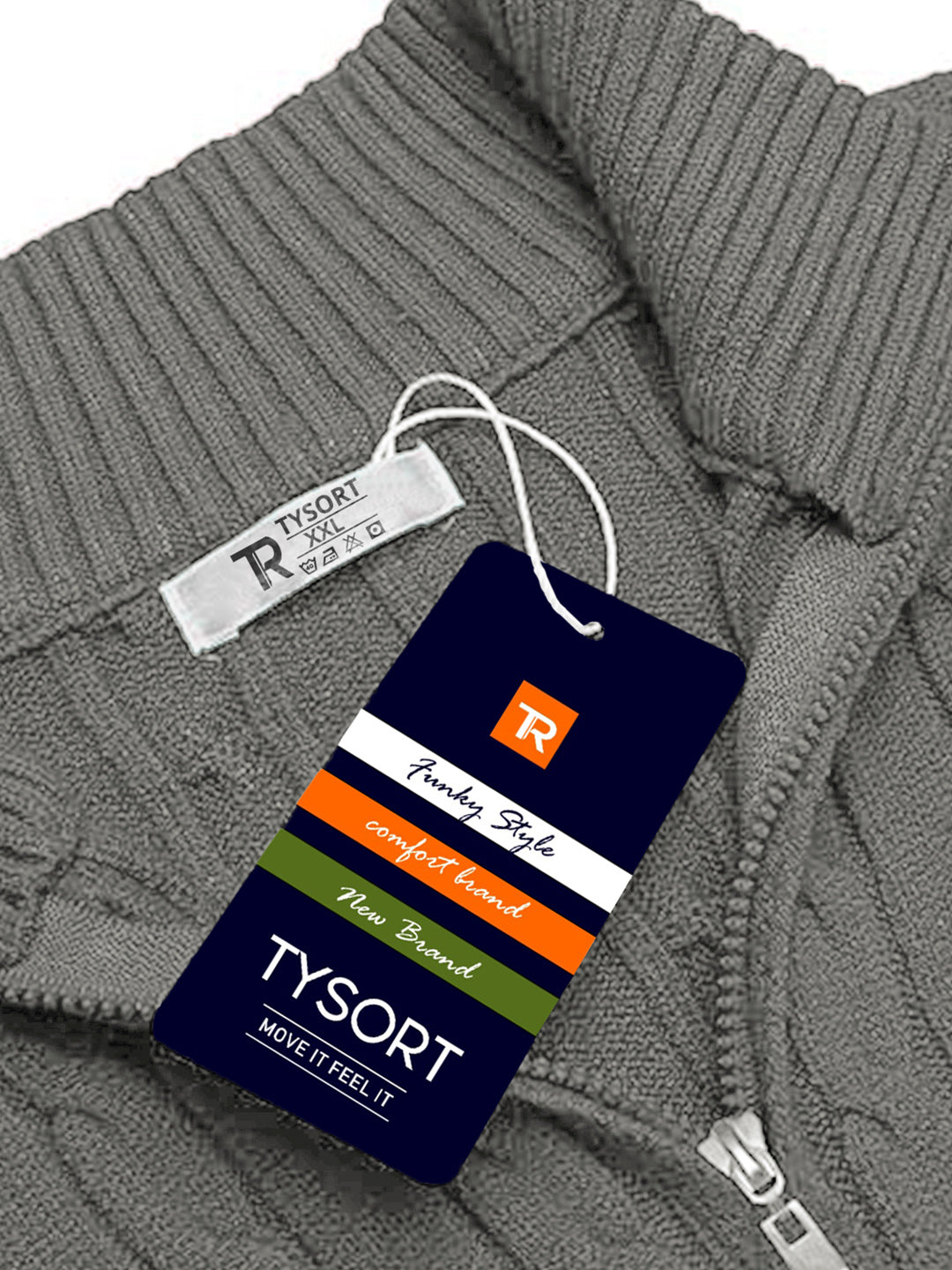 TYSORT Men's Cotton Full Sleeve High Neck Half Zipper Sweater for Men, Cable Knitted Cardigan for Men