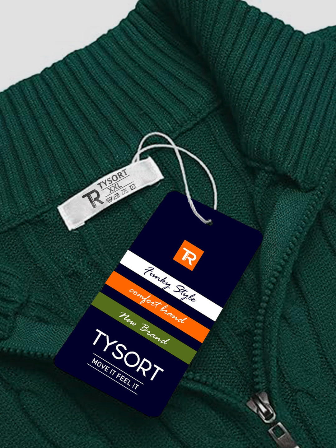 TYSORT Men's Cotton Full Sleeve High Neck Half Zipper Sweater for Men, Cable Knitted Cardigan for Men