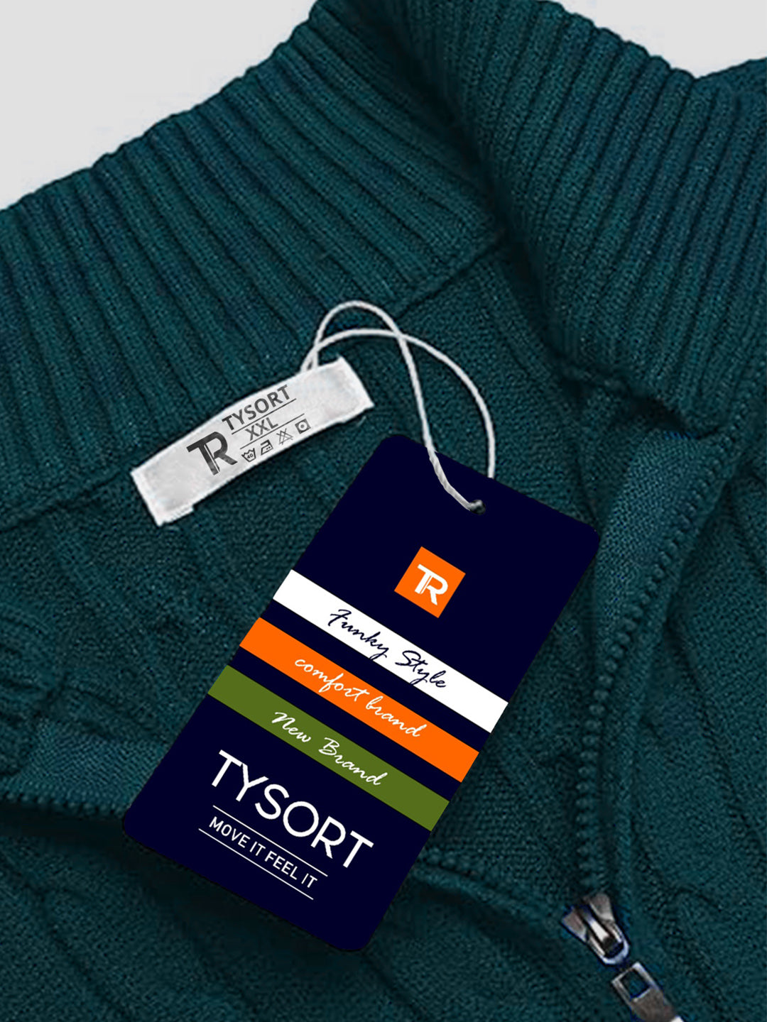 TYSORT Men's Cotton Full Sleeve High Neck Half  Zipper Sweater for Men, Cable Knitted Cardigan for Men