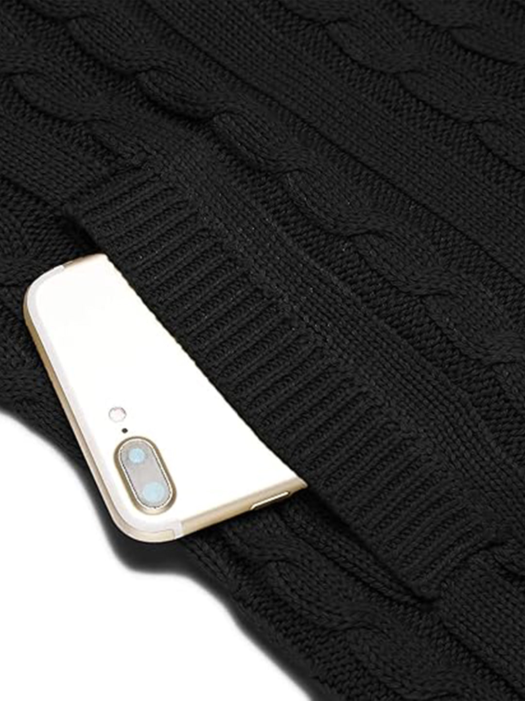 TYSORT Men's Cotton Full Sleeve High Neck Full Zipper Sweater for Men, Cable Knitted Cardigan for Men