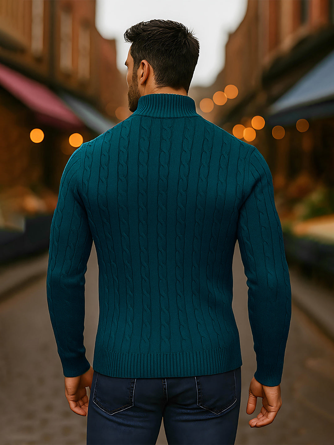 TYSORT Men's Cotton Full Sleeve High Neck Half  Zipper Sweater for Men, Cable Knitted Cardigan for Men