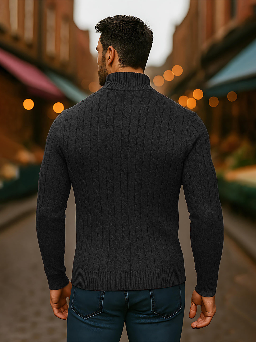TYSORT Men's Cotton Full Sleeve High Neck Half  Zipper Sweater for Men, Cable Knitted Cardigan for Men