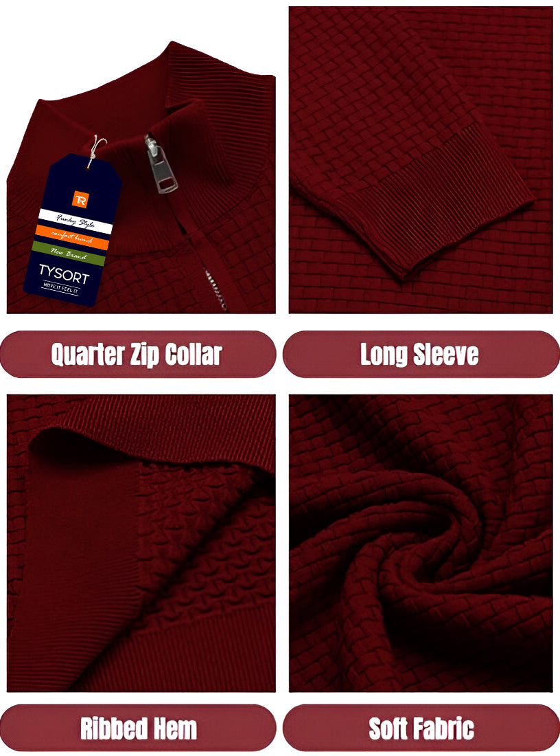 TYSORT Men High Neck Zipper Full Sleeve Waffle Knitted Winter Sweater,Waffle Knit Sweater for Men