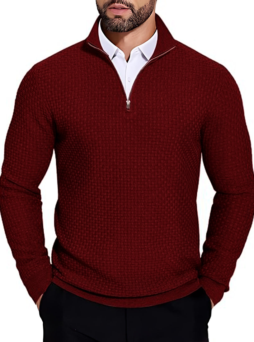 TYSORT Men High Neck Zipper Full Sleeve Waffle Knitted Winter Sweater,Waffle Knit Sweater for Men
