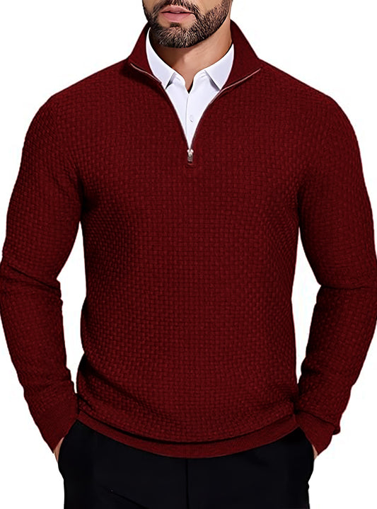 TYSORT Men High Neck Zipper Full Sleeve Waffle Knitted Winter Sweater,Waffle Knit Sweater for Men