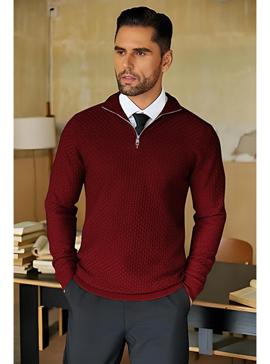 TYSORT Men High Neck Zipper Full Sleeve Waffle Knitted Winter Sweater,Waffle Knit Sweater for Men