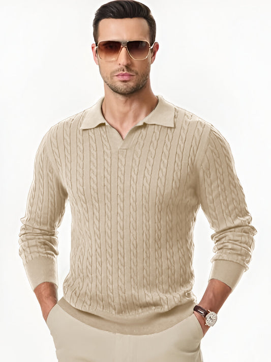 TYSORT Men's Cotton Full Sleeve Collar Polo Sweater for Men, Cable Knitted Sweaters for Men