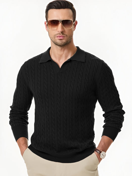 TYSORT Men's Cotton Full Sleeve Collar Polo Sweater for Men, Cable Knitted Sweaters for Men