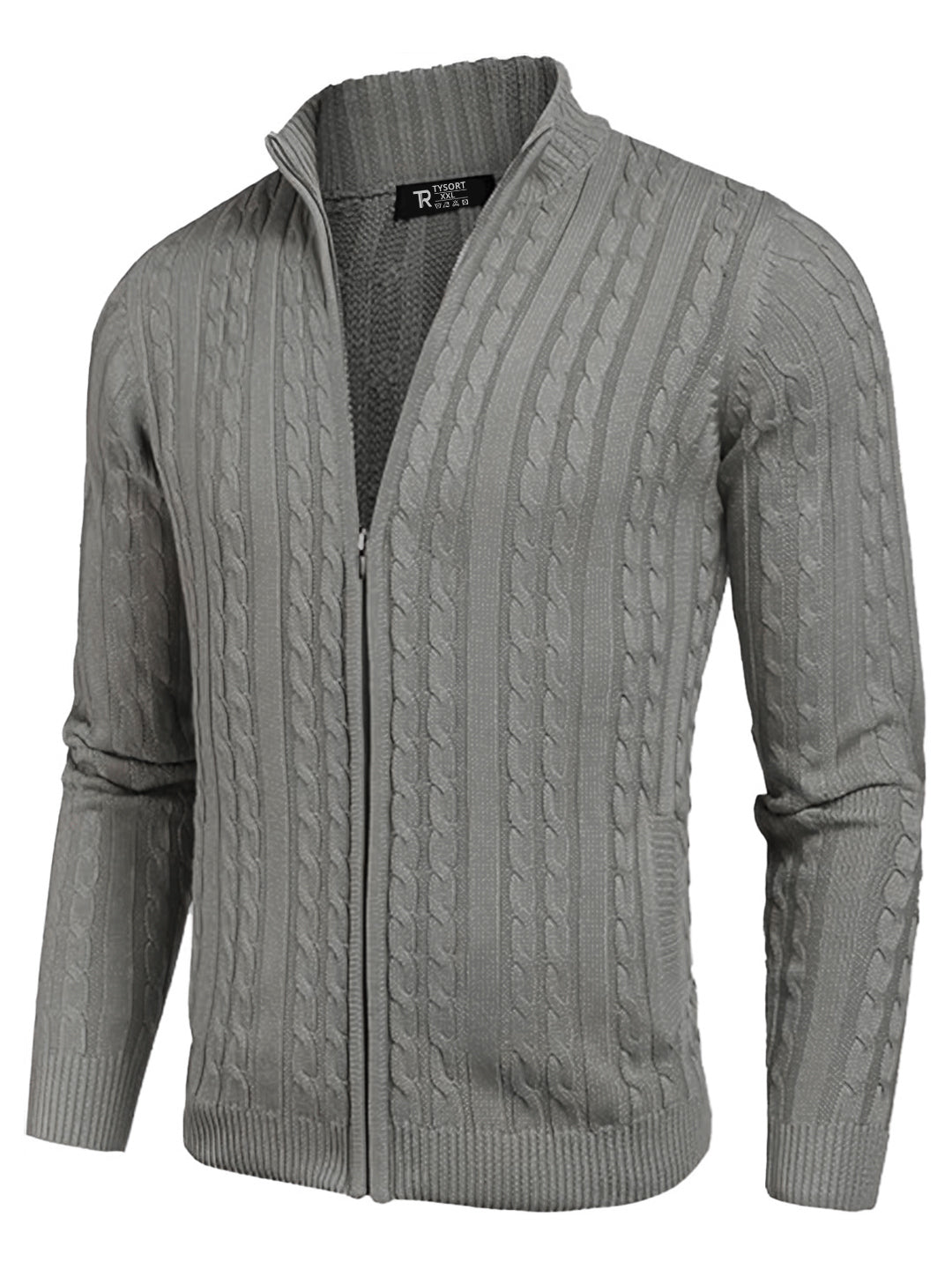 TYSORT Men's Cotton Full Sleeve High Neck Full Zipper Sweater for Men, Cable Knitted Cardigan for Men