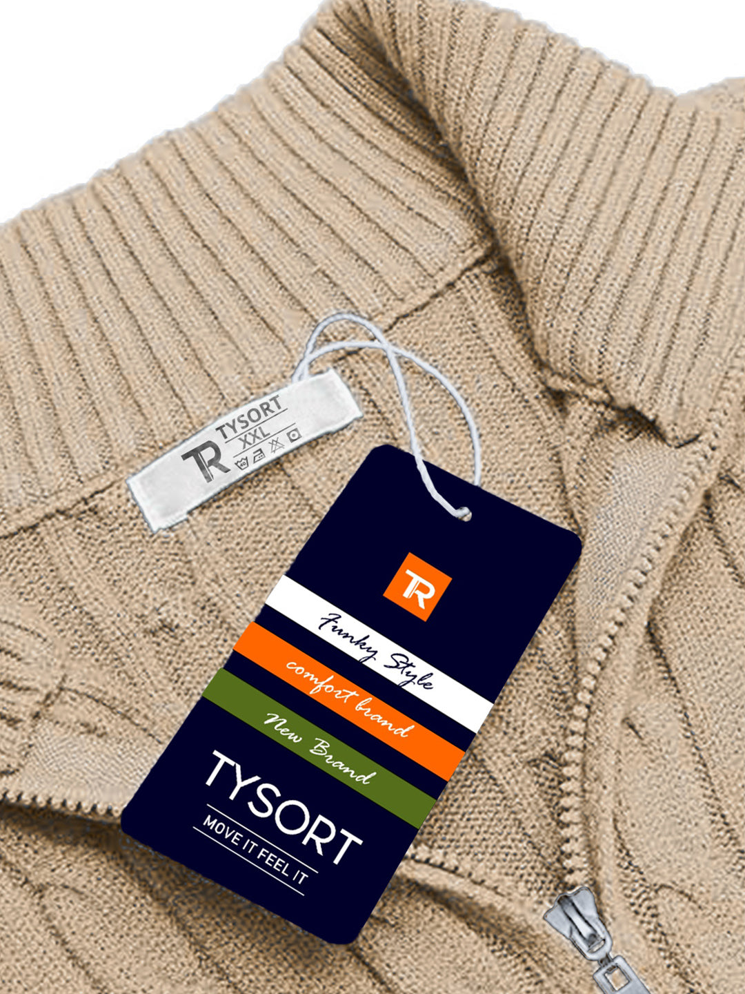 TYSORT Men's Cotton Full Sleeve High Neck Half Zipper Sweater for Men, Cable Knitted Cardigan for Men