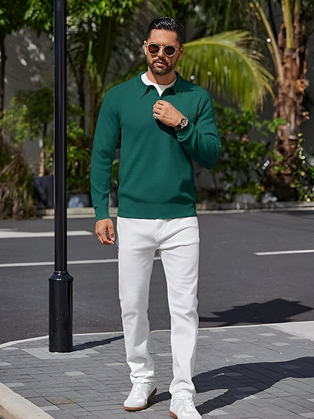 TYSORT Mens Long Sleeve Polo Sweater Knit Polo Casual Heavyweight Thermal Pullover Sweater with Pocket