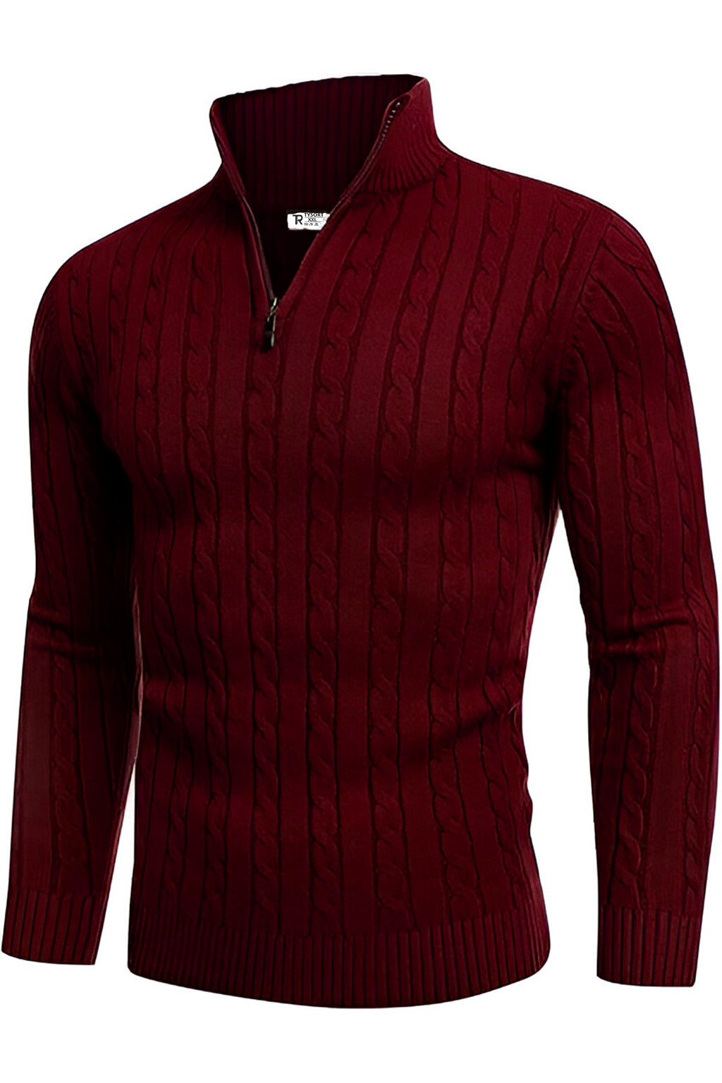 TYSORT Men's Cotton Full Sleeve High Neck Half  Zipper Sweater for Men, Cable Knitted Cardigan for Men