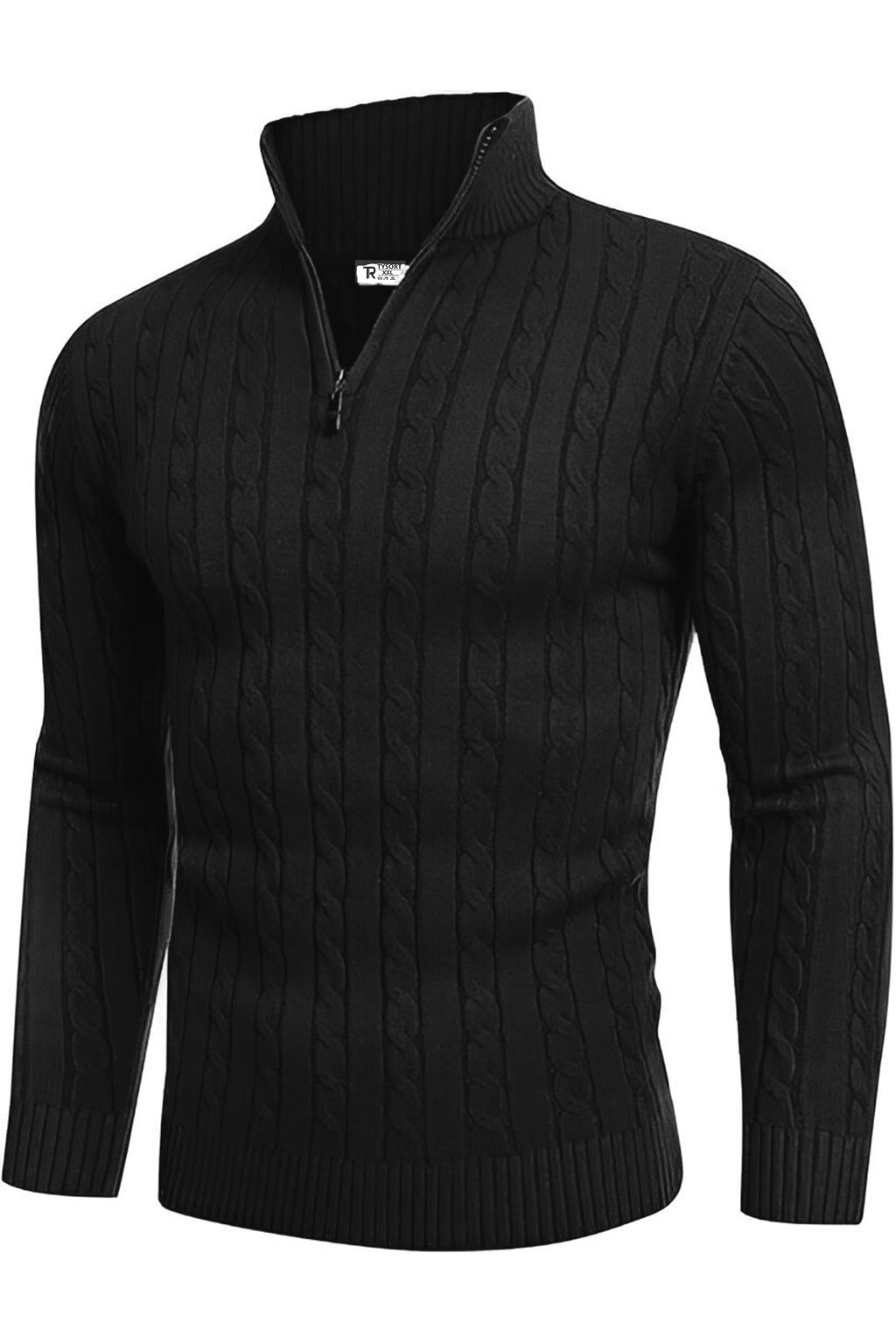 TYSORT Men's Cotton Full Sleeve High Neck Half  Zipper Sweater for Men, Cable Knitted Cardigan for Men