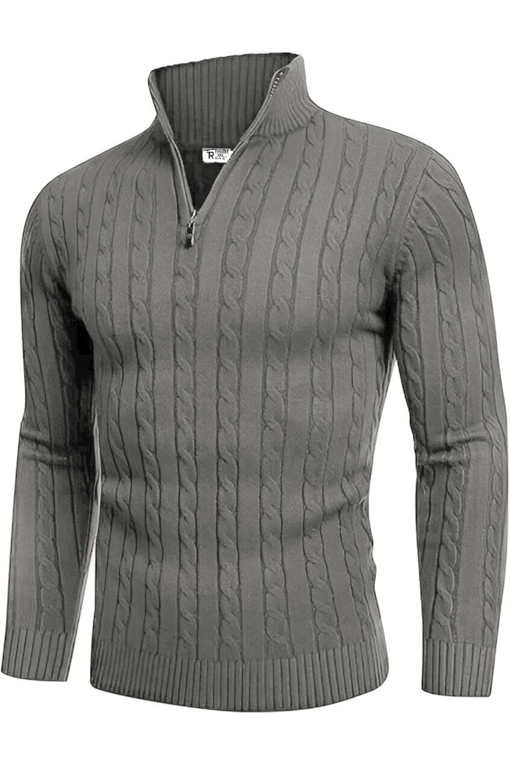 TYSORT Men's Cotton Full Sleeve High Neck Half Zipper Sweater for Men, Cable Knitted Cardigan for Men