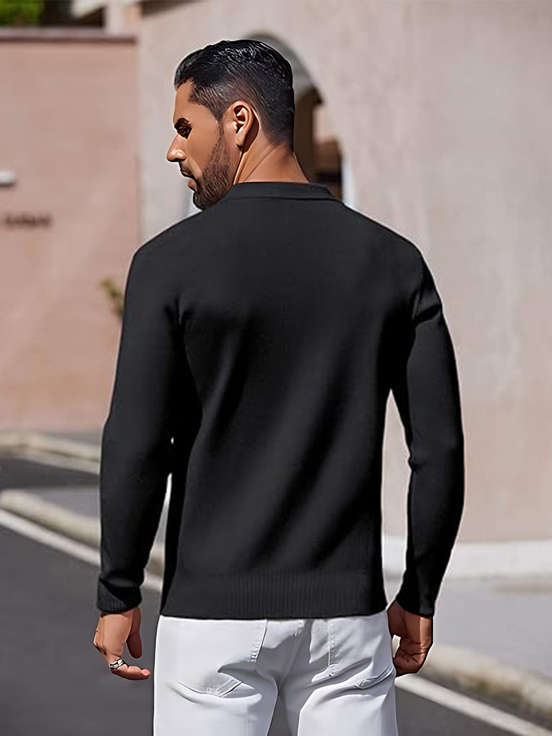 TYSORT Mens Long Sleeve Polo Sweater Knit Polo Casual Heavyweight Thermal Pullover Sweater with Pocket