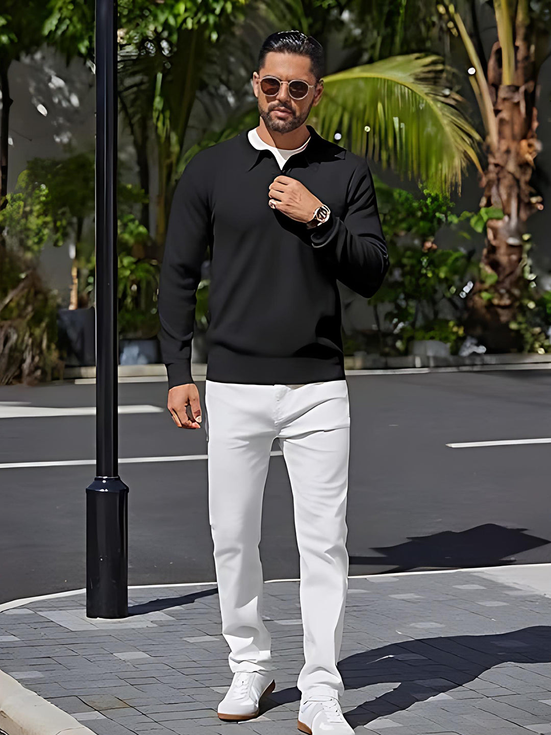 TYSORT Mens Long Sleeve Polo Sweater Knit Polo Casual Heavyweight Thermal Pullover Sweater with Pocket