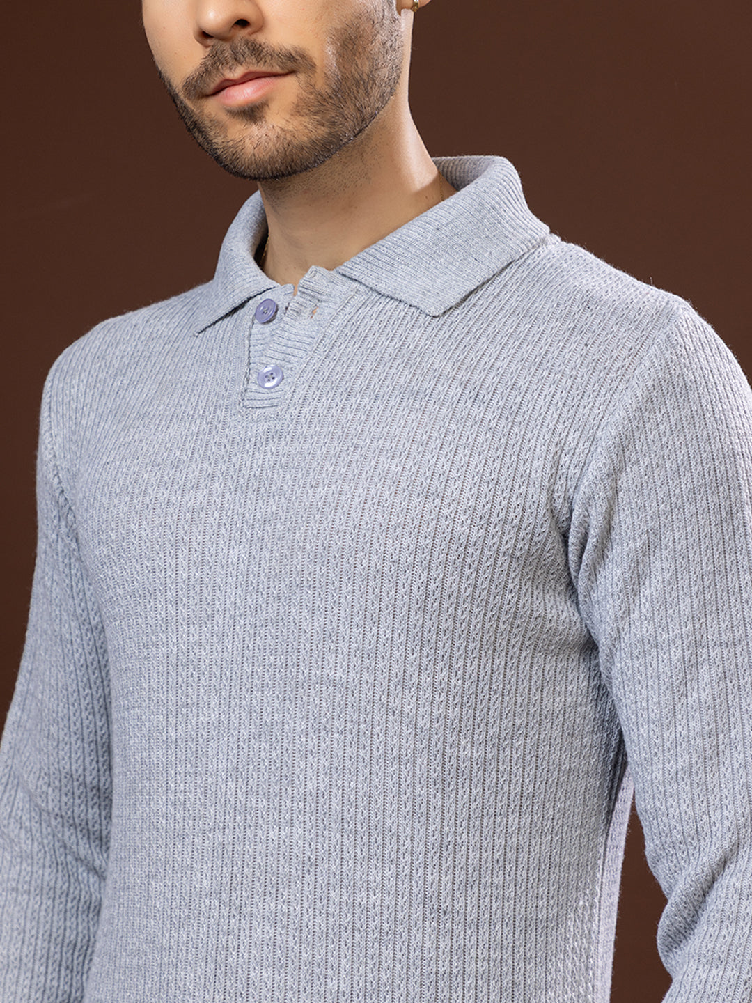 TYSORT Men’s Knitted Polo Sweater Casual Full Sleeve Pullover Sweater with Button Collar.