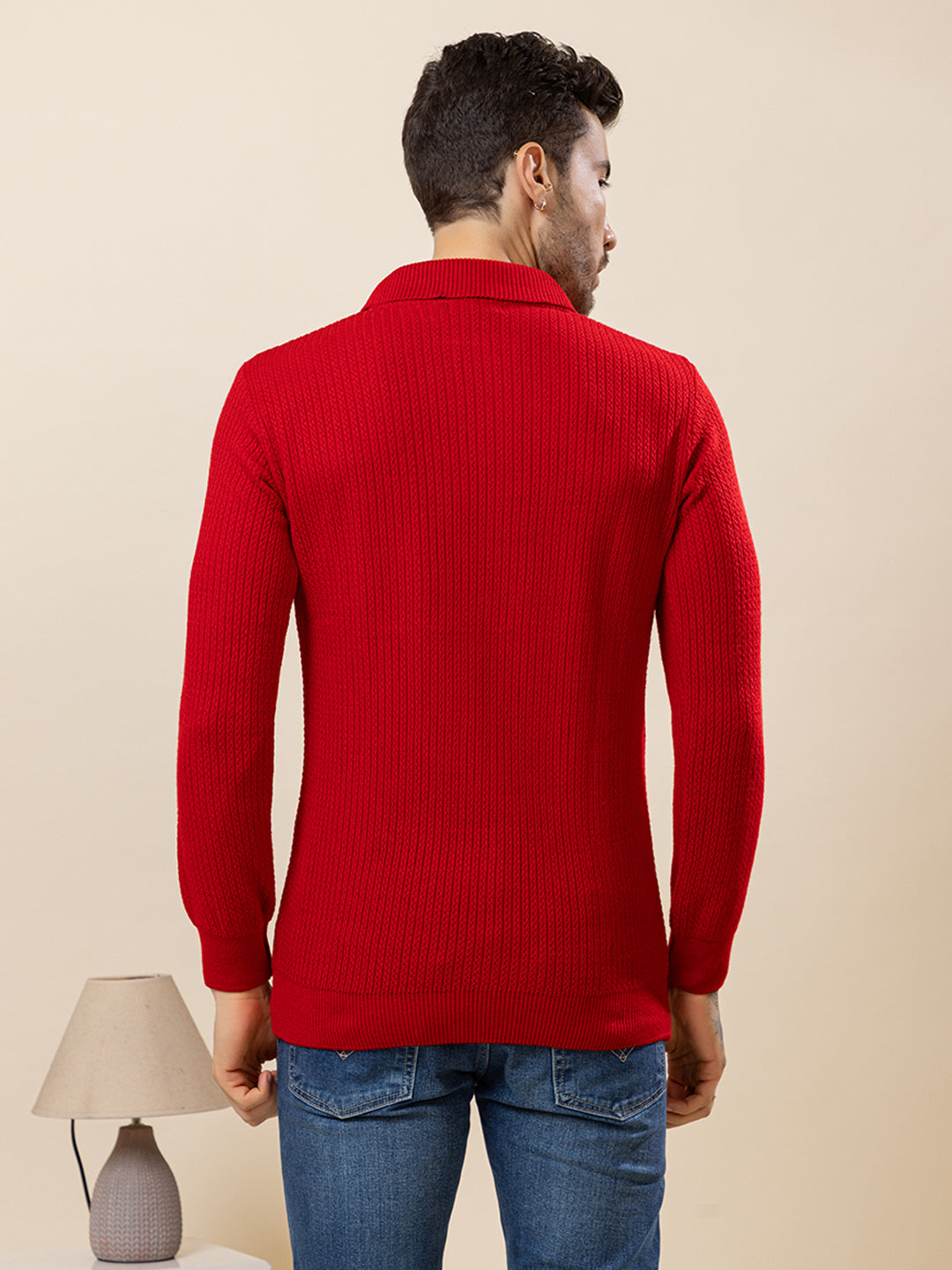 TYSORT Men’s Knitted Polo Sweater Casual Full Sleeve Pullover Sweater with Button Collar.