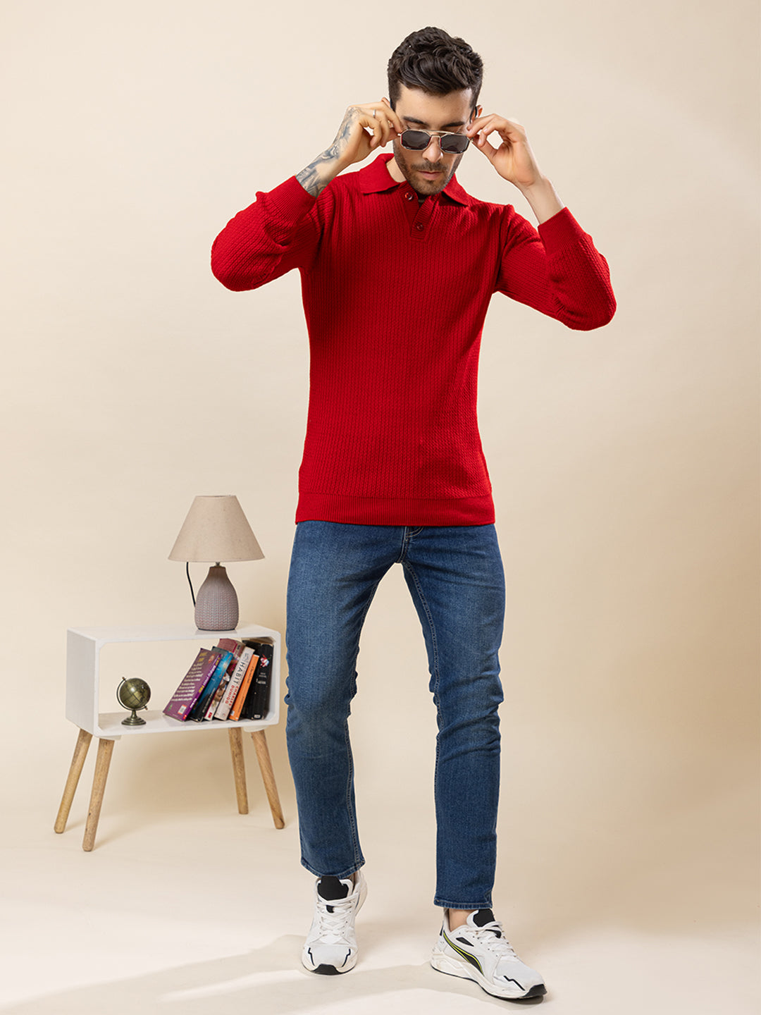 TYSORT Men’s Knitted Polo Sweater Casual Full Sleeve Pullover Sweater with Button Collar.
