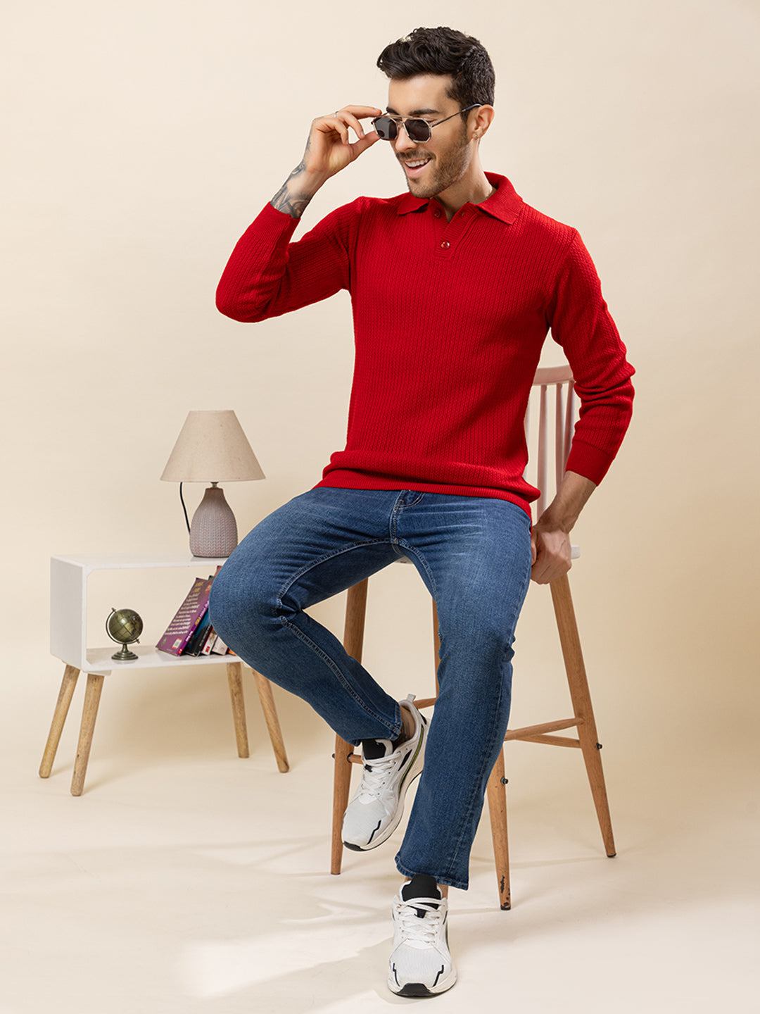 TYSORT Men’s Knitted Polo Sweater Casual Full Sleeve Pullover Sweater with Button Collar.