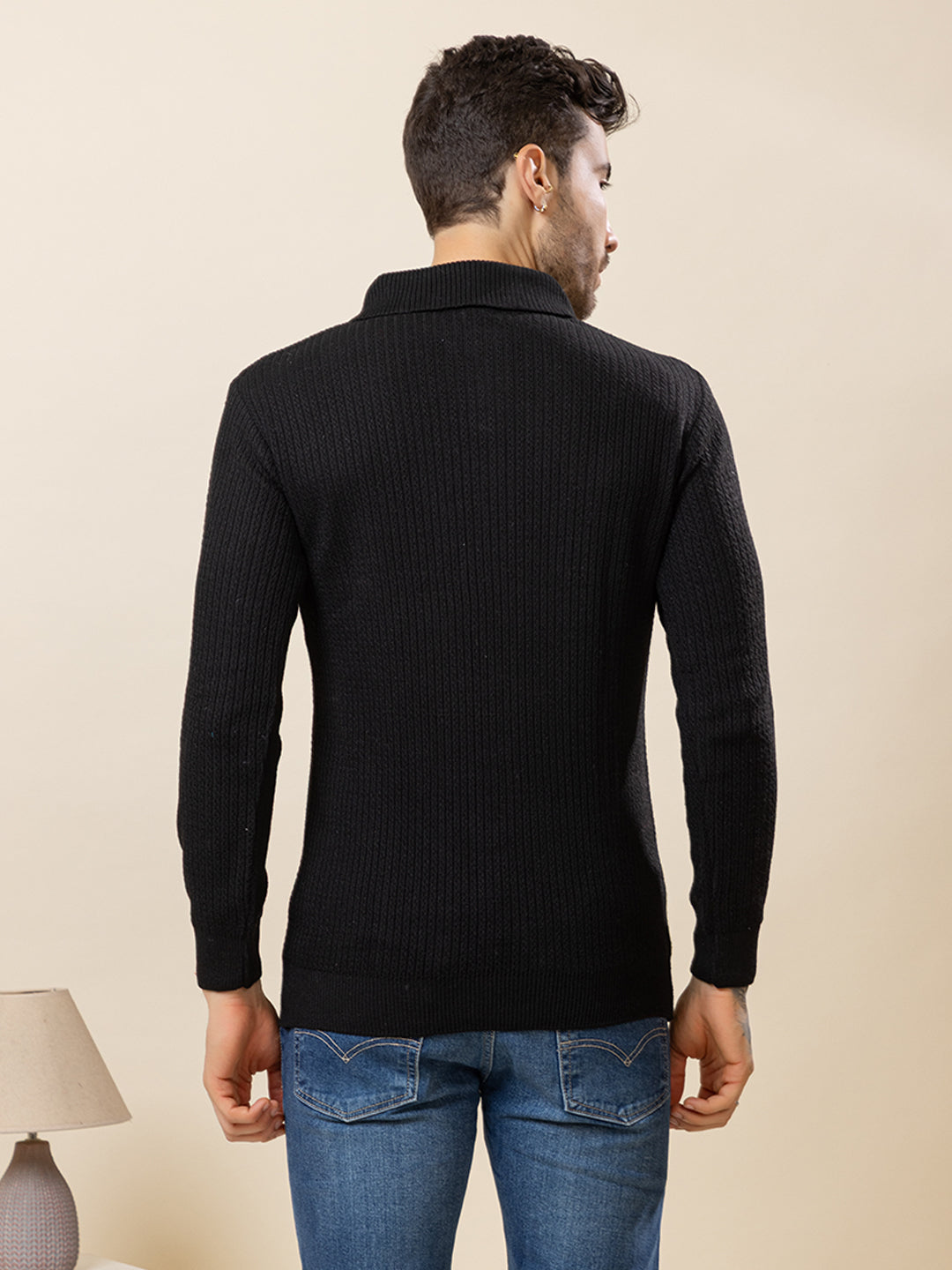 TYSORT Men’s Knitted Polo Sweater Casual Full Sleeve Pullover Sweater with Button Collar.