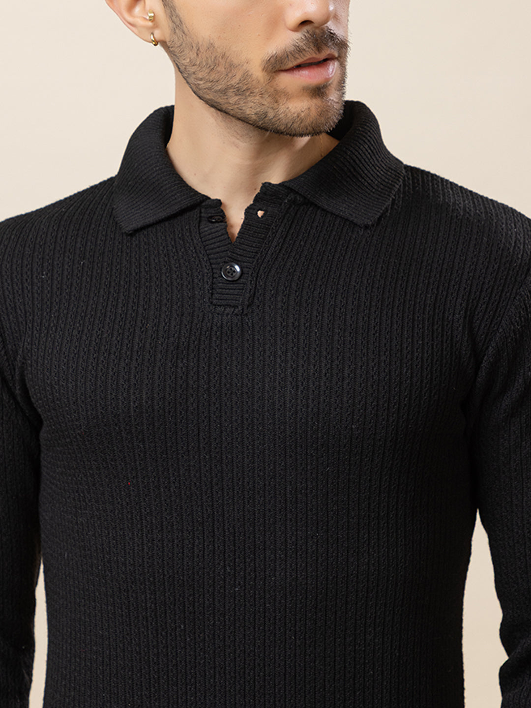 TYSORT Men’s Knitted Polo Sweater Casual Full Sleeve Pullover Sweater with Button Collar.