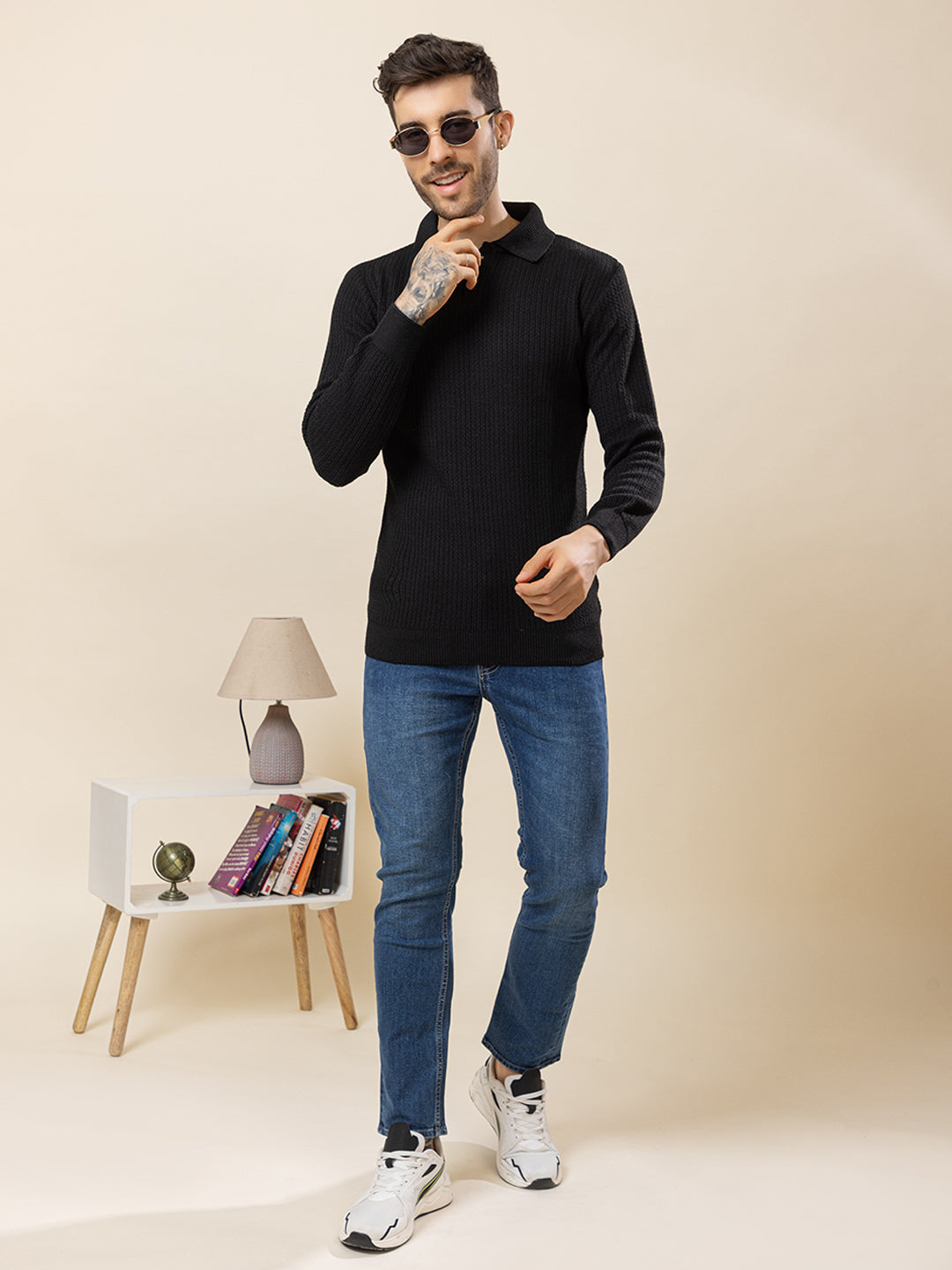 TYSORT Men’s Knitted Polo Sweater Casual Full Sleeve Pullover Sweater with Button Collar.
