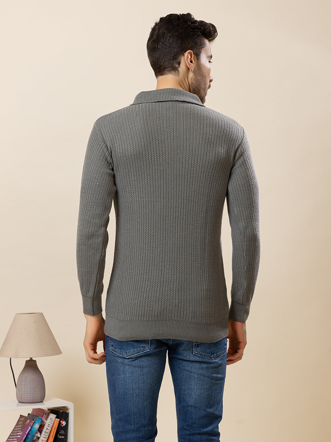 TYSORT Men’s Knitted Polo Sweater Casual Full Sleeve Pullover Sweater with Button Collar.