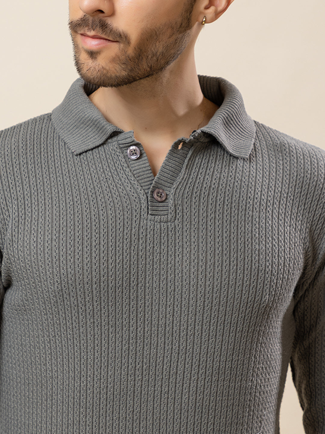 TYSORT Men’s Knitted Polo Sweater Casual Full Sleeve Pullover Sweater with Button Collar.