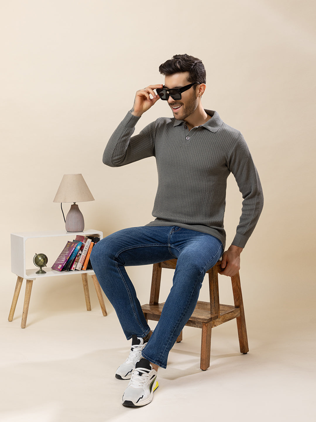 TYSORT Men’s Knitted Polo Sweater Casual Full Sleeve Pullover Sweater with Button Collar.