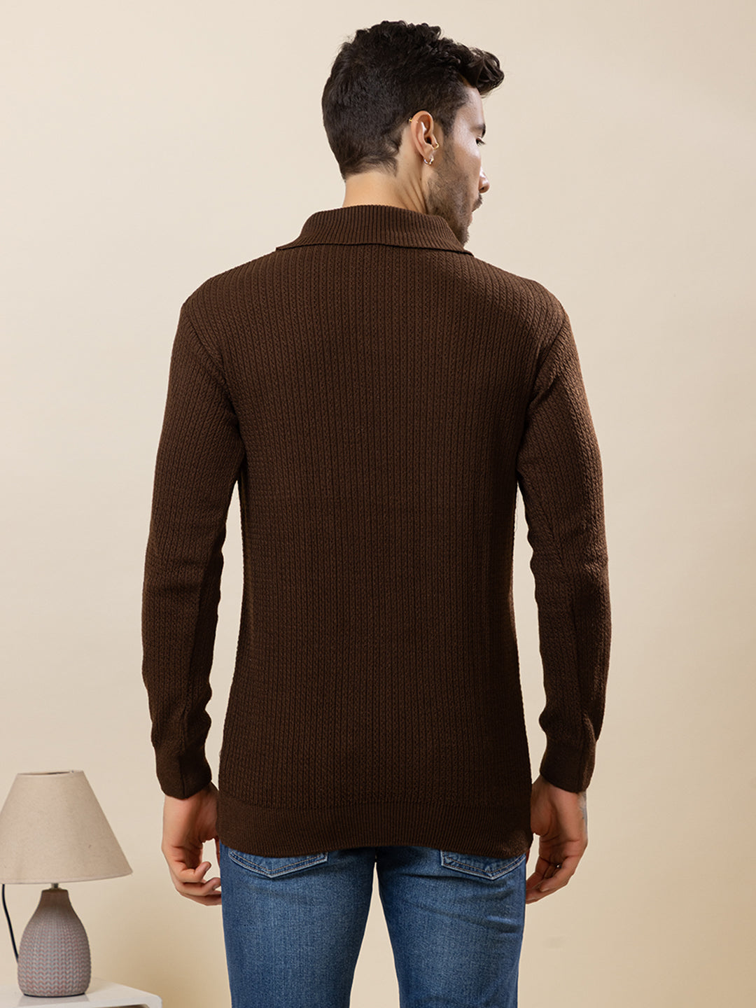 TYSORT Men’s Knitted Polo Sweater Casual Full Sleeve Pullover Sweater with Button Collar.