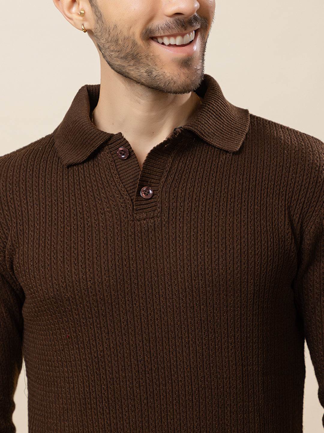 TYSORT Men’s Knitted Polo Sweater Casual Full Sleeve Pullover Sweater with Button Collar.