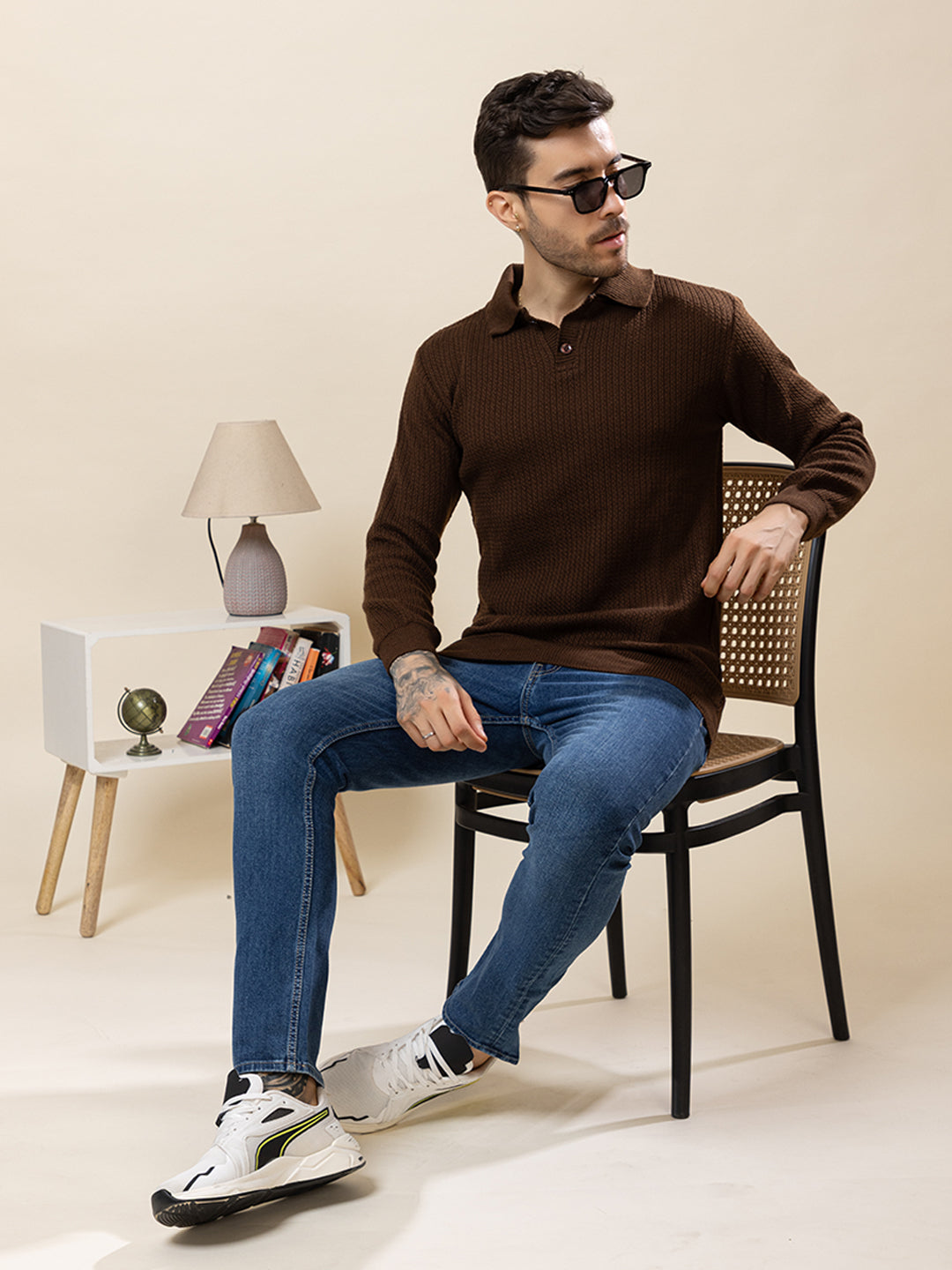 TYSORT Men’s Knitted Polo Sweater Casual Full Sleeve Pullover Sweater with Button Collar.