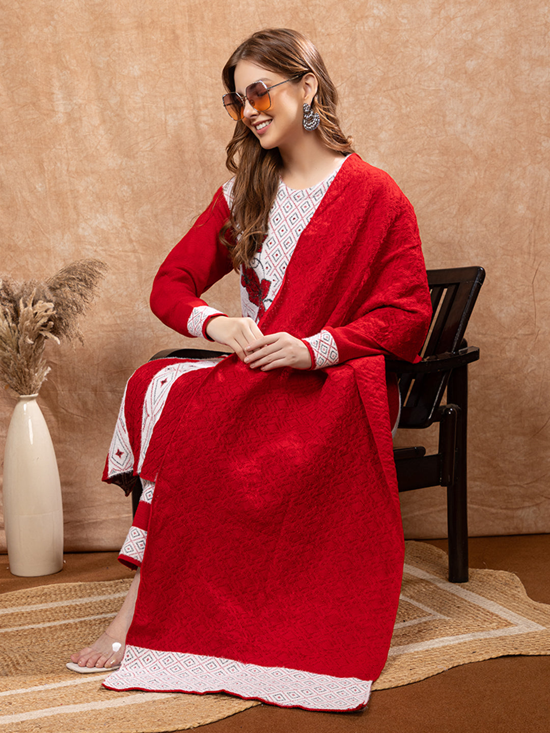 TYSORT Winter Woolen Anarkali Kurta Palazzo and Stole Set for Women
