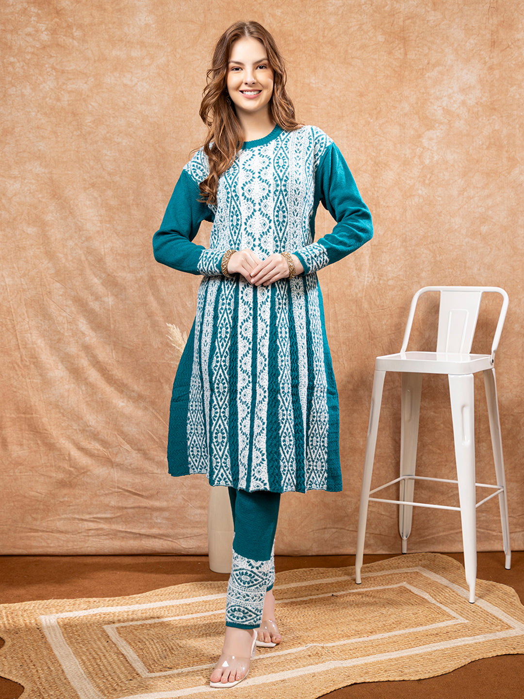 TYSORT Winter Woolen Anarkali Kurta Plazo Set for Womens| Warm Casual Ethnic Wear