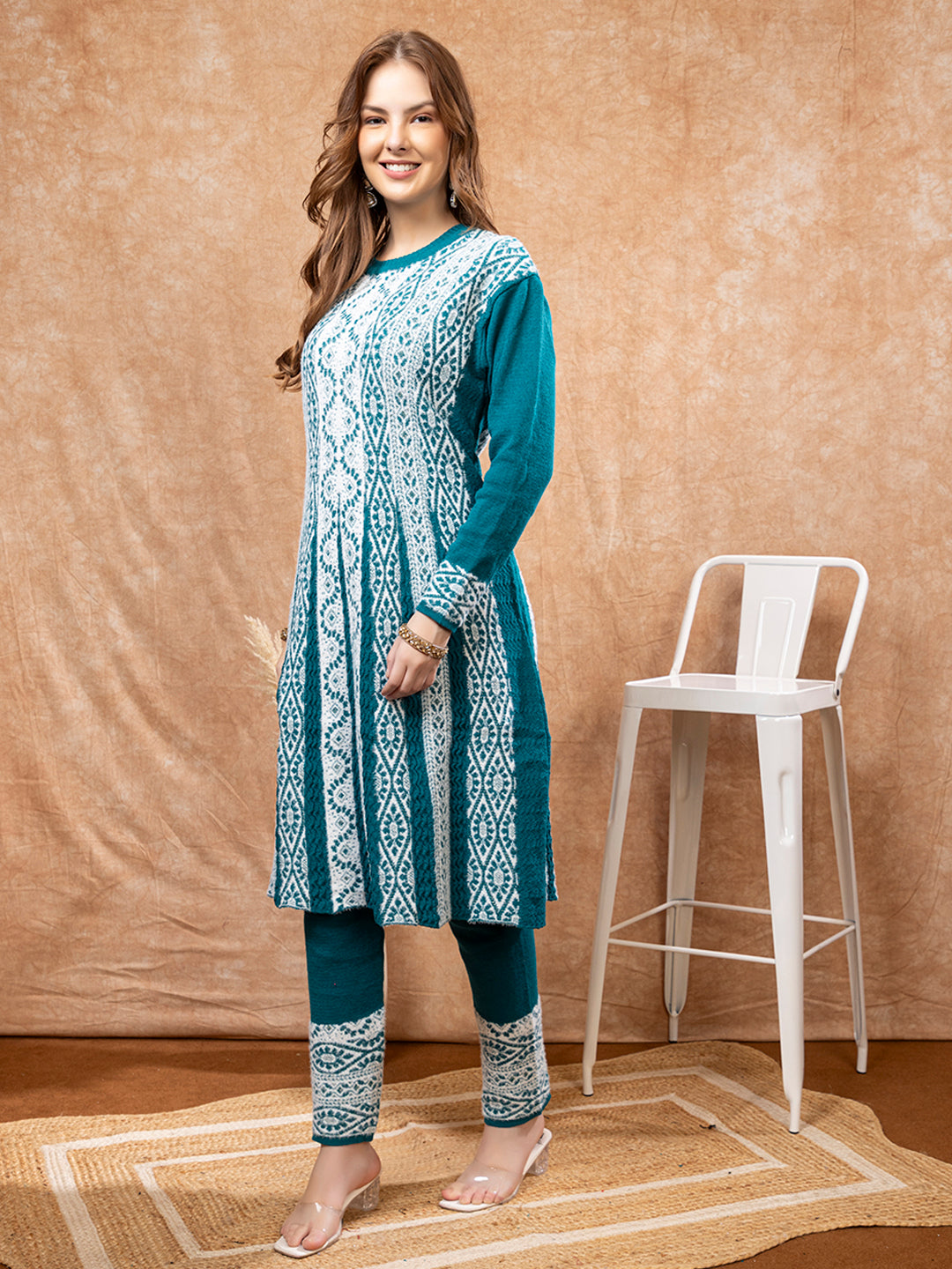 TYSORT Winter Woolen Anarkali Kurta Plazo Set for Womens| Warm Casual Ethnic Wear