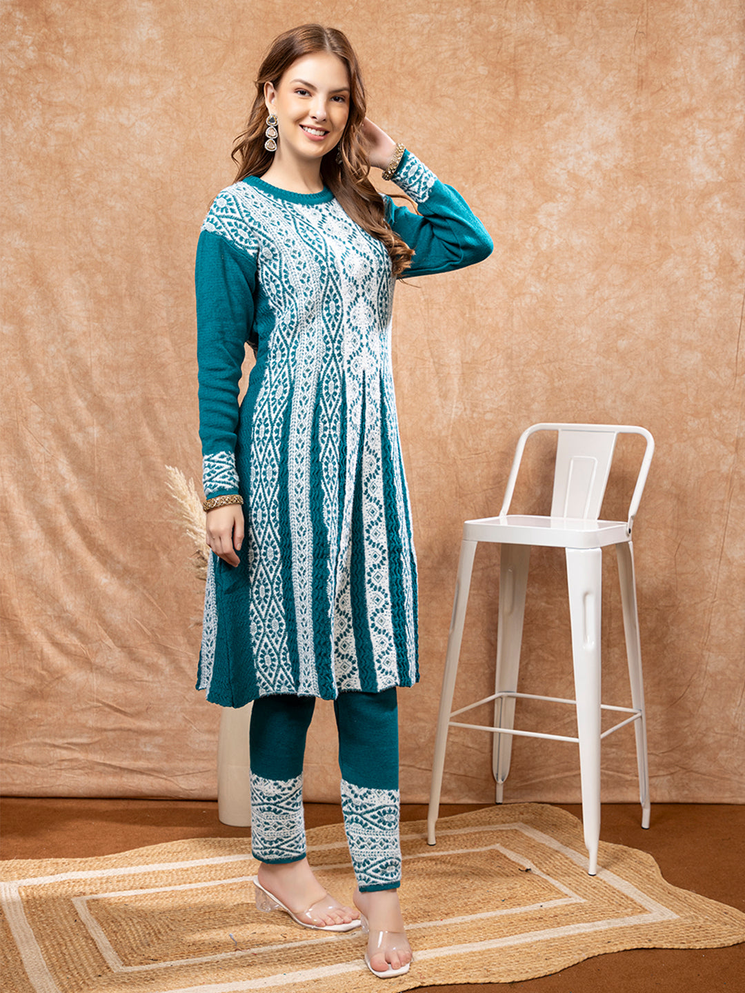 TYSORT Winter Woolen Anarkali Kurta Plazo Set for Womens| Warm Casual Ethnic Wear